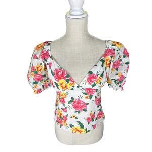 NWT Olivaceous Floral Crop Top Women's Large Babydoll Coquette Prairie Pink